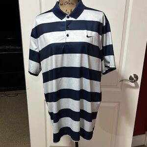 Nike Blue and White Striped Polo Shirt